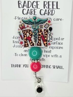 Hand Crafted RN Badge Reel with Pink and Teal Accents